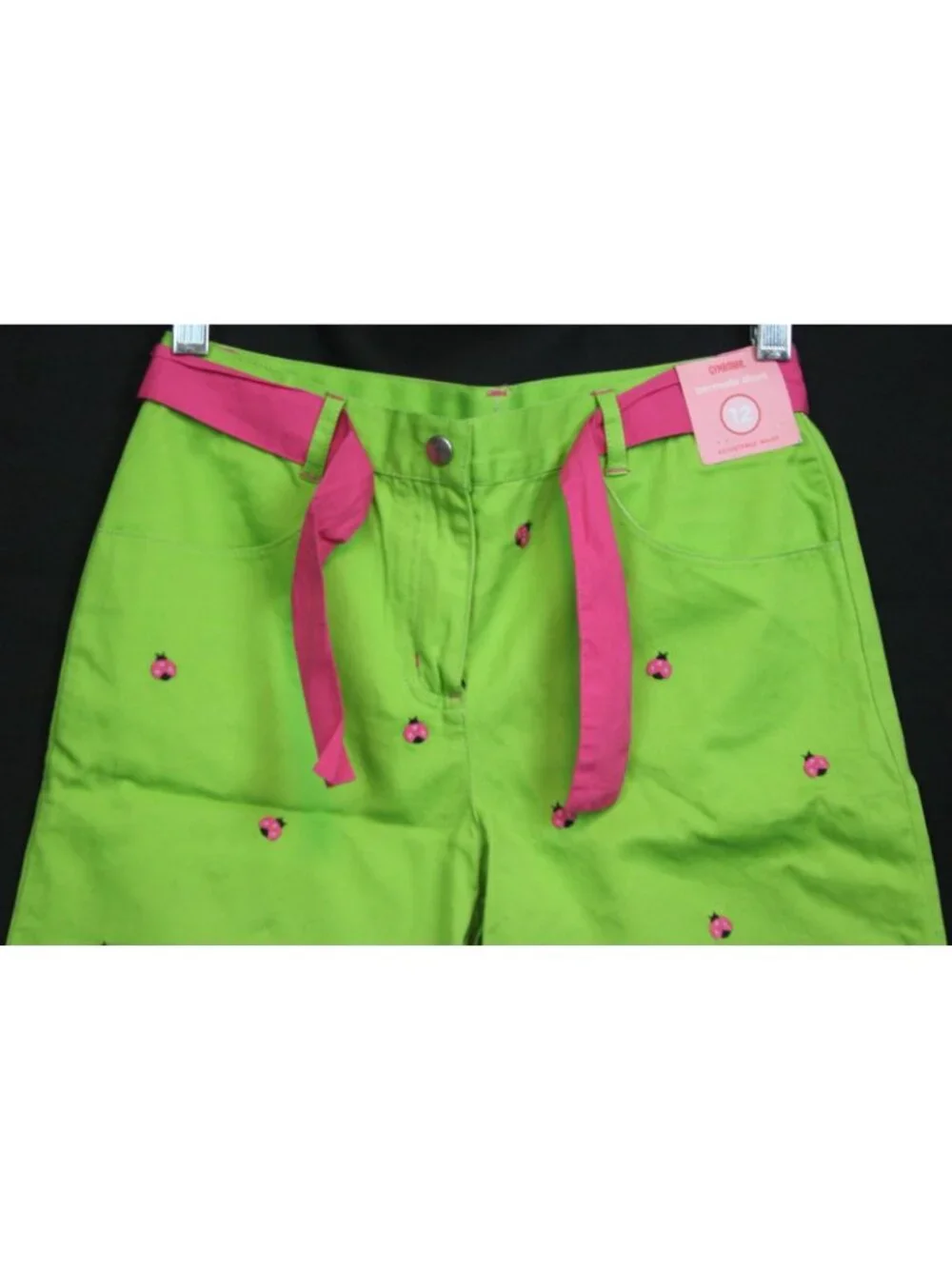 2009 Gymboree Pretty Lady Green Bermuda Shorts sz 12 Embroidered Ladybugs Belt